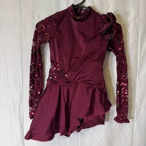 Weissman Burgundy Sequin Lace‎ Dance Costume LC Competition Leotard Dress